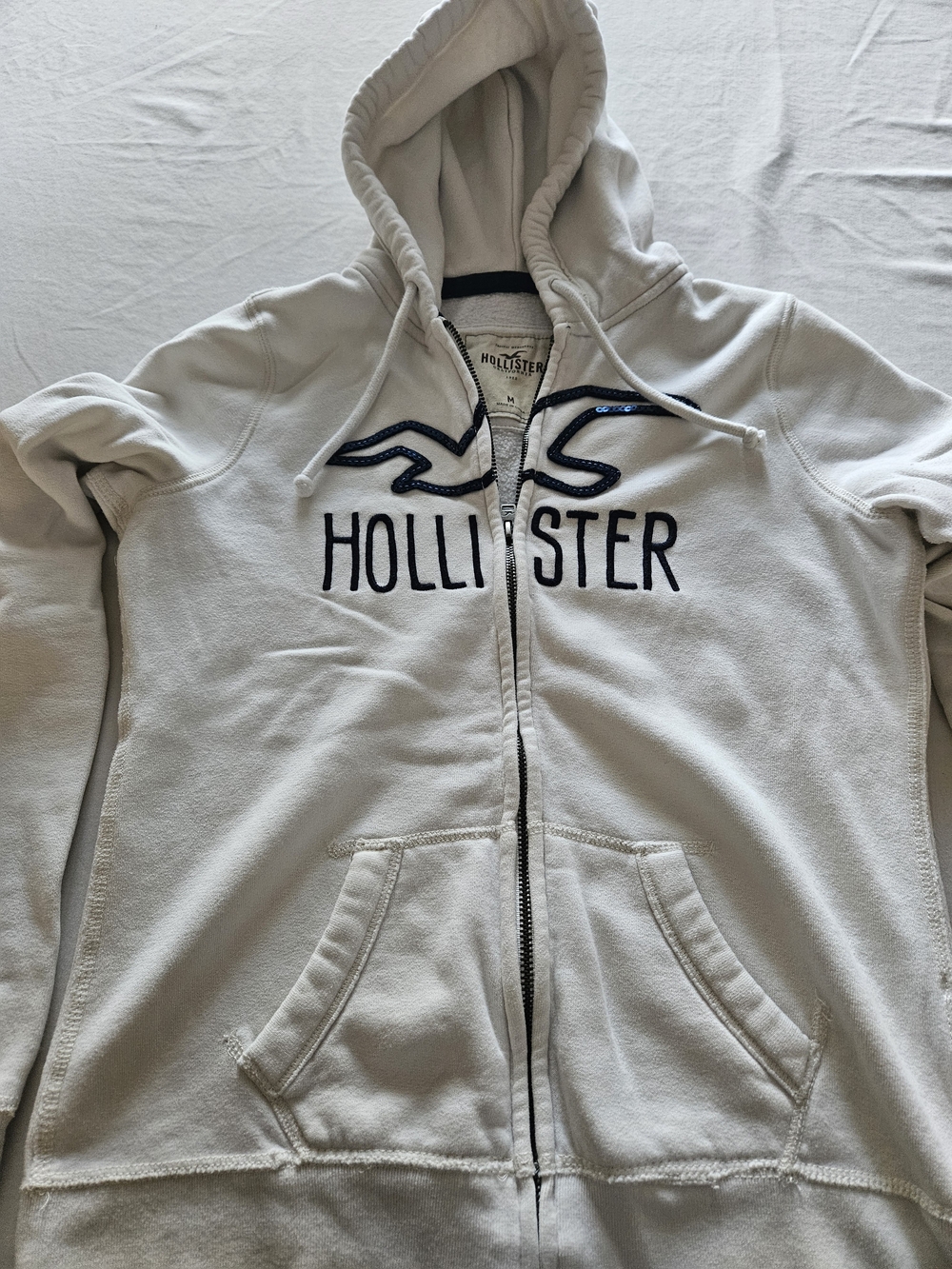 Hollister California Cream Zip-Up Hoodie Sweatshirt Size Medium